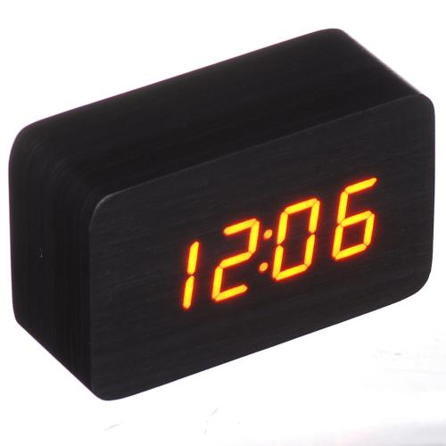 Настольные часы Led Woden Clock (VST-863-1) Черные с красной подсветкой