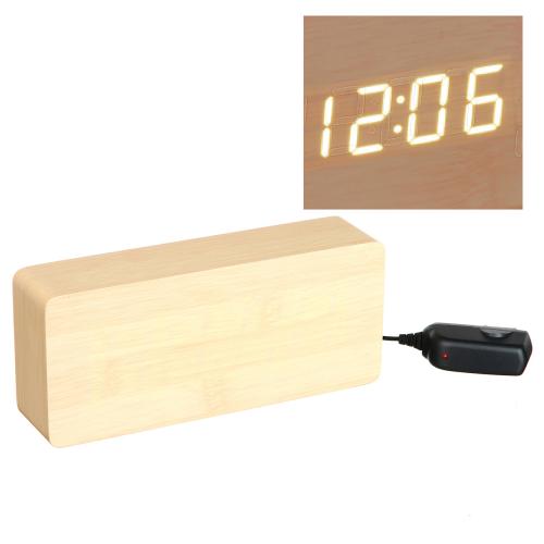 Настольные часы Led Woden Clock (VST-865-1) Бежевые с синими цифрами